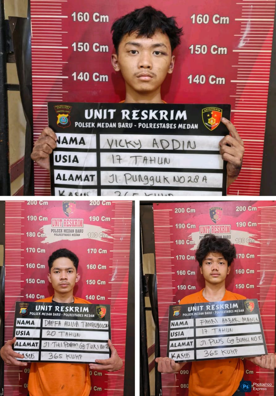 Tiga residivis kasus begal sadis diamankan di Polsek Medan Baru. (Sek Baru Dok)